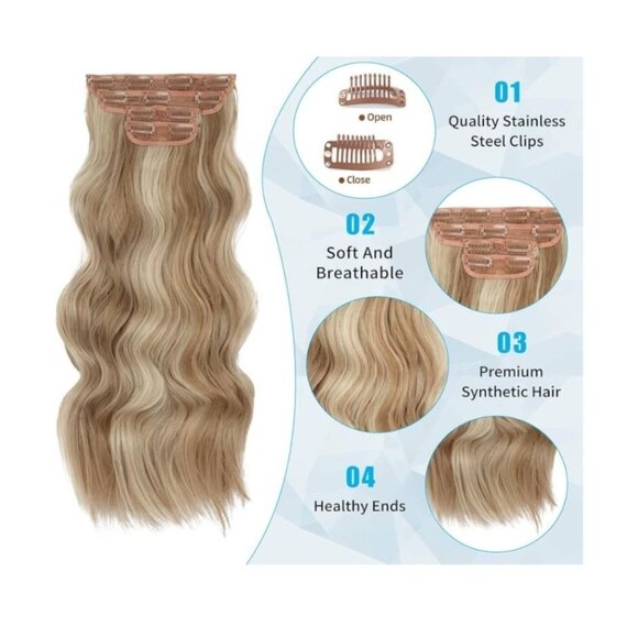 Vigorous Womens Clip In Hair Extensions 20" Blonde Mix Bleach Blonde Long Wavy - Picture 2 of 7